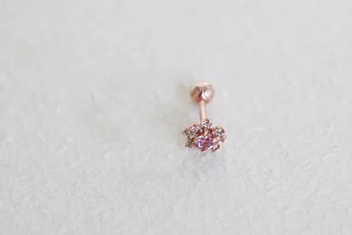 14K Solid Gold Cognac and Pink Sapphire Helix Tragus Cartilage Conch Barbell Piercing Earring Stud