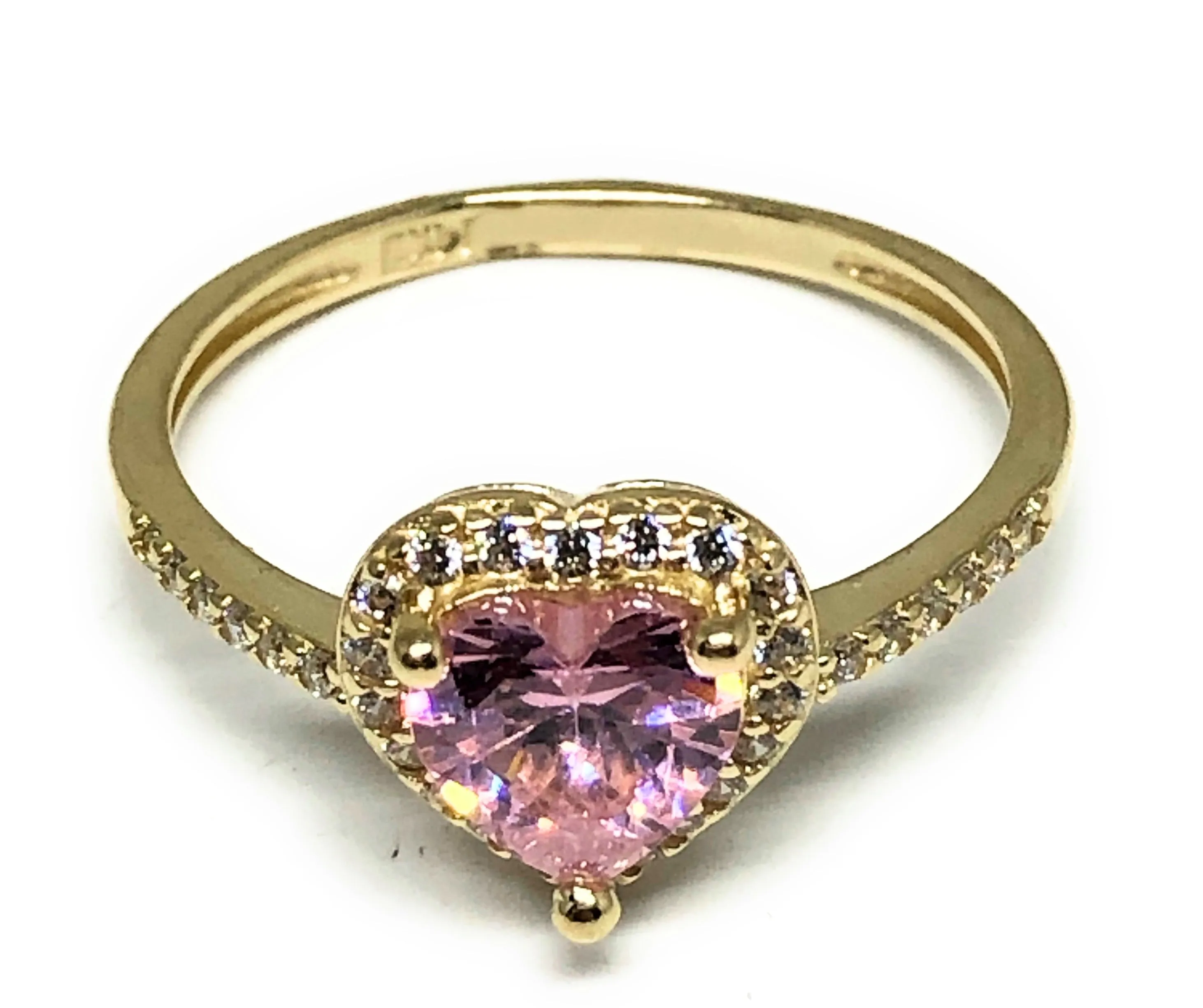 14k Solid Gold Yellow Gold Heart CZ Ring (PINK, GREEN, RED, WHITE)