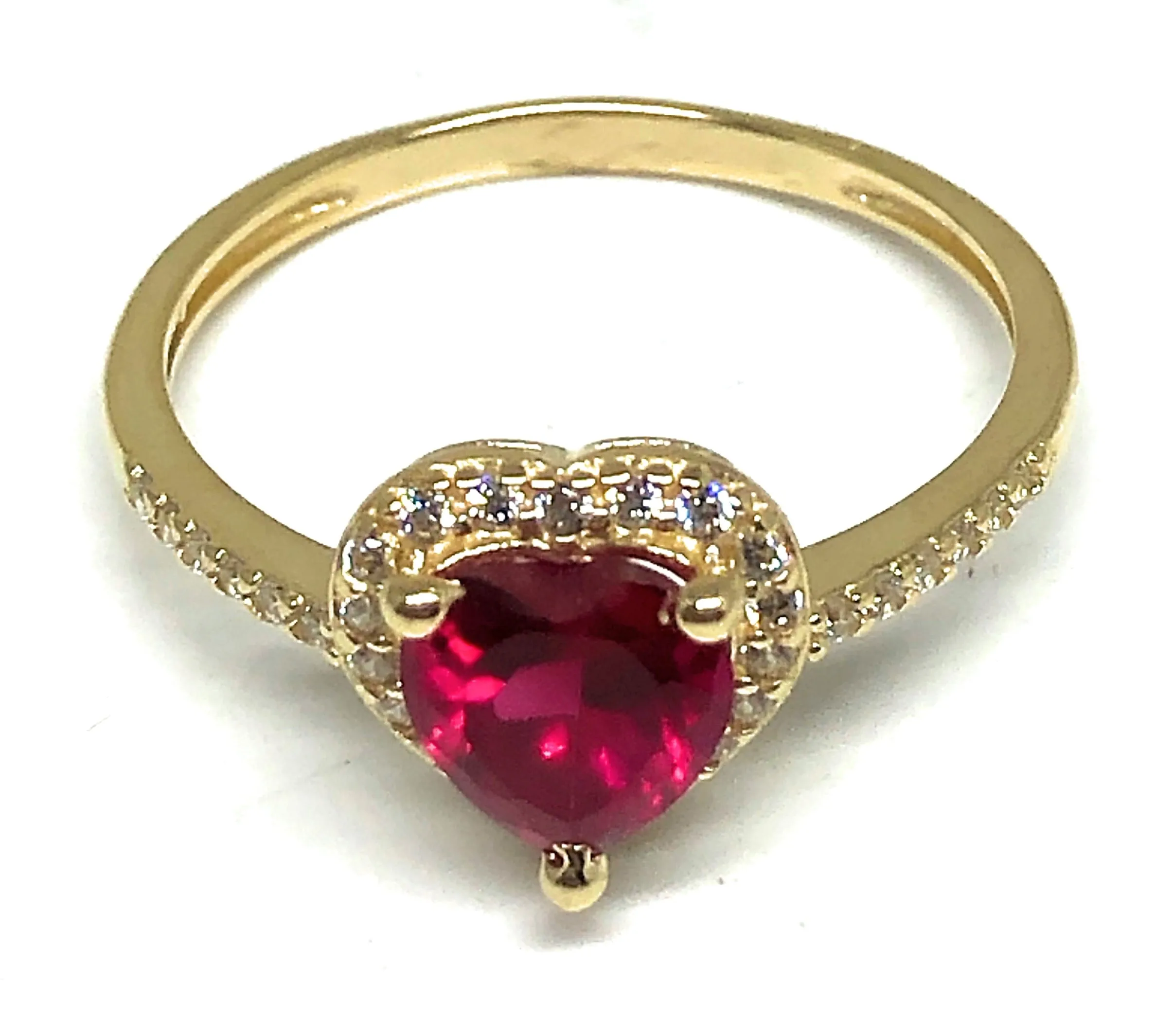 14k Solid Gold Yellow Gold Heart CZ Ring (PINK, GREEN, RED, WHITE)