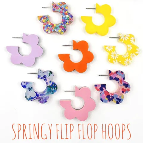 1.5 Flippy Acrylic Hoop Earrings - Purple Floral & Purple