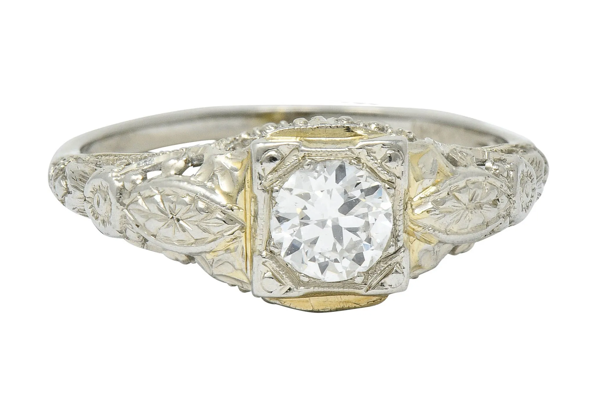 1920's Art Deco 0.35 CTW 18 Karat White Gold Floral Engagement Ring