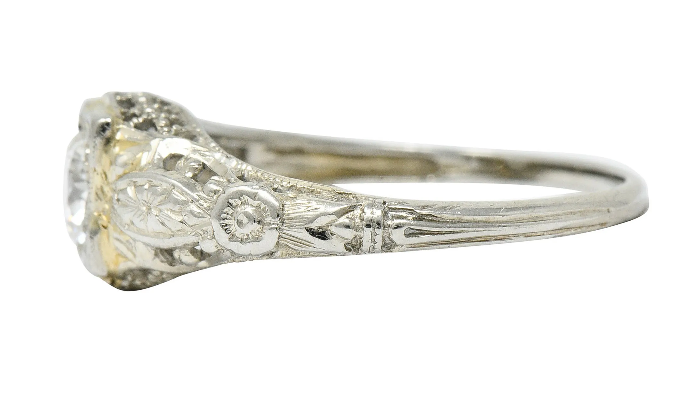 1920's Art Deco 0.35 CTW 18 Karat White Gold Floral Engagement Ring