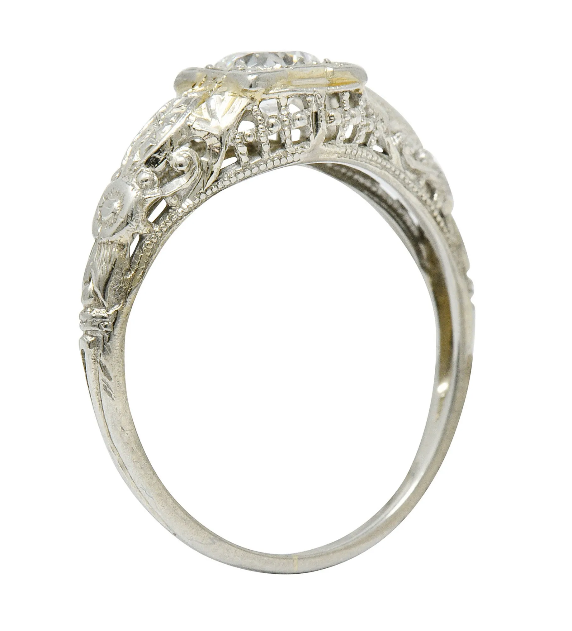 1920's Art Deco 0.35 CTW 18 Karat White Gold Floral Engagement Ring