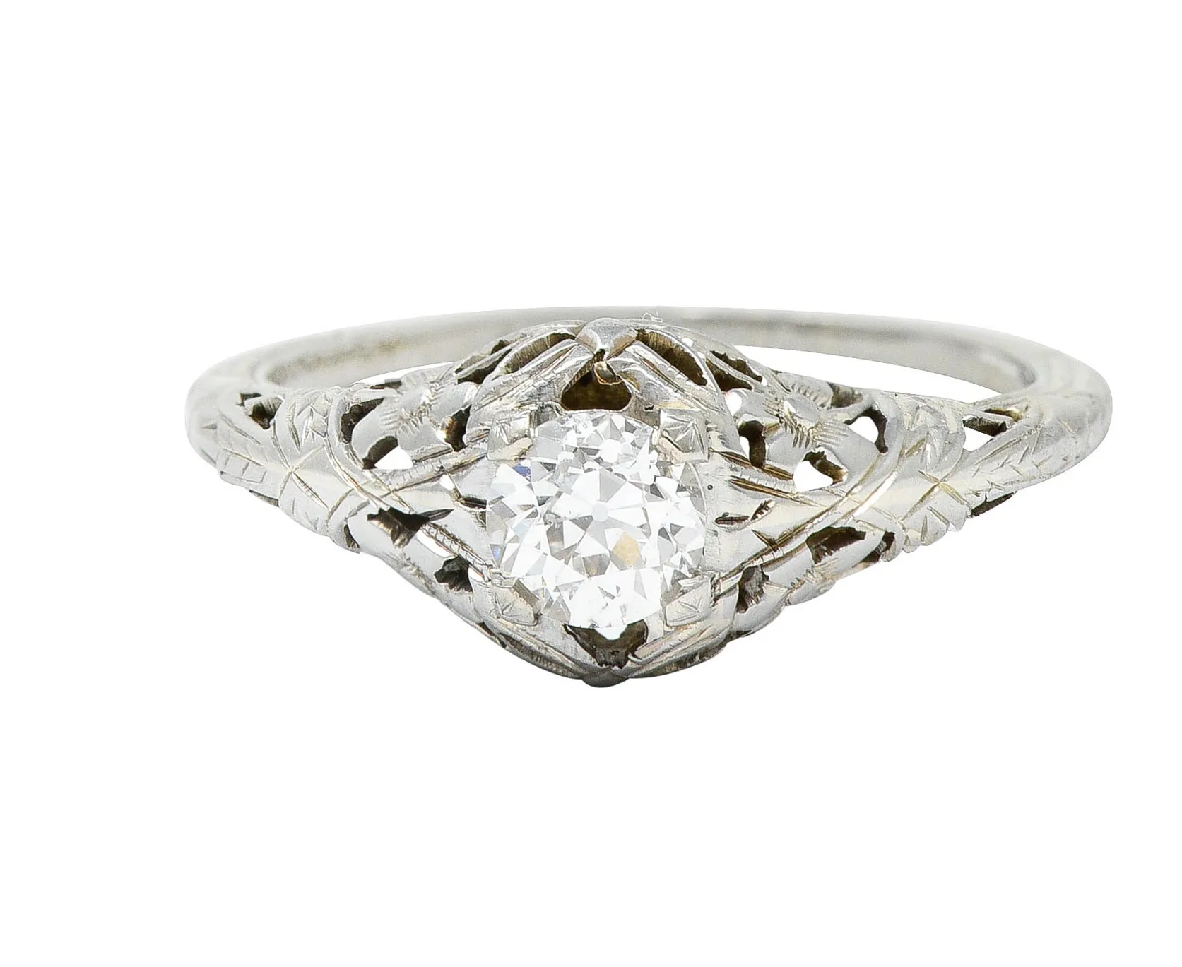 1930's Belias 0.45 CTW Diamond 18 Karat White Gold Floral Engagement Ring