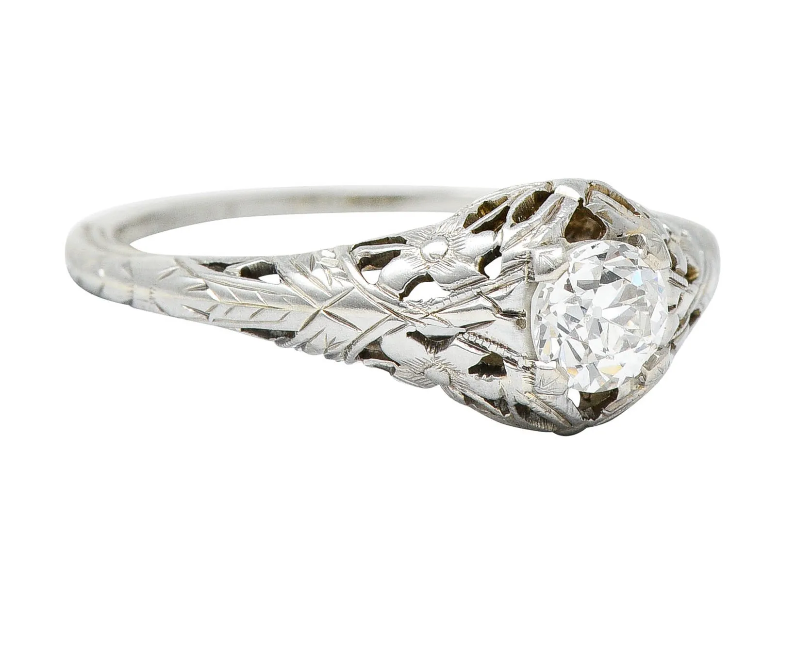 1930's Belias 0.45 CTW Diamond 18 Karat White Gold Floral Engagement Ring