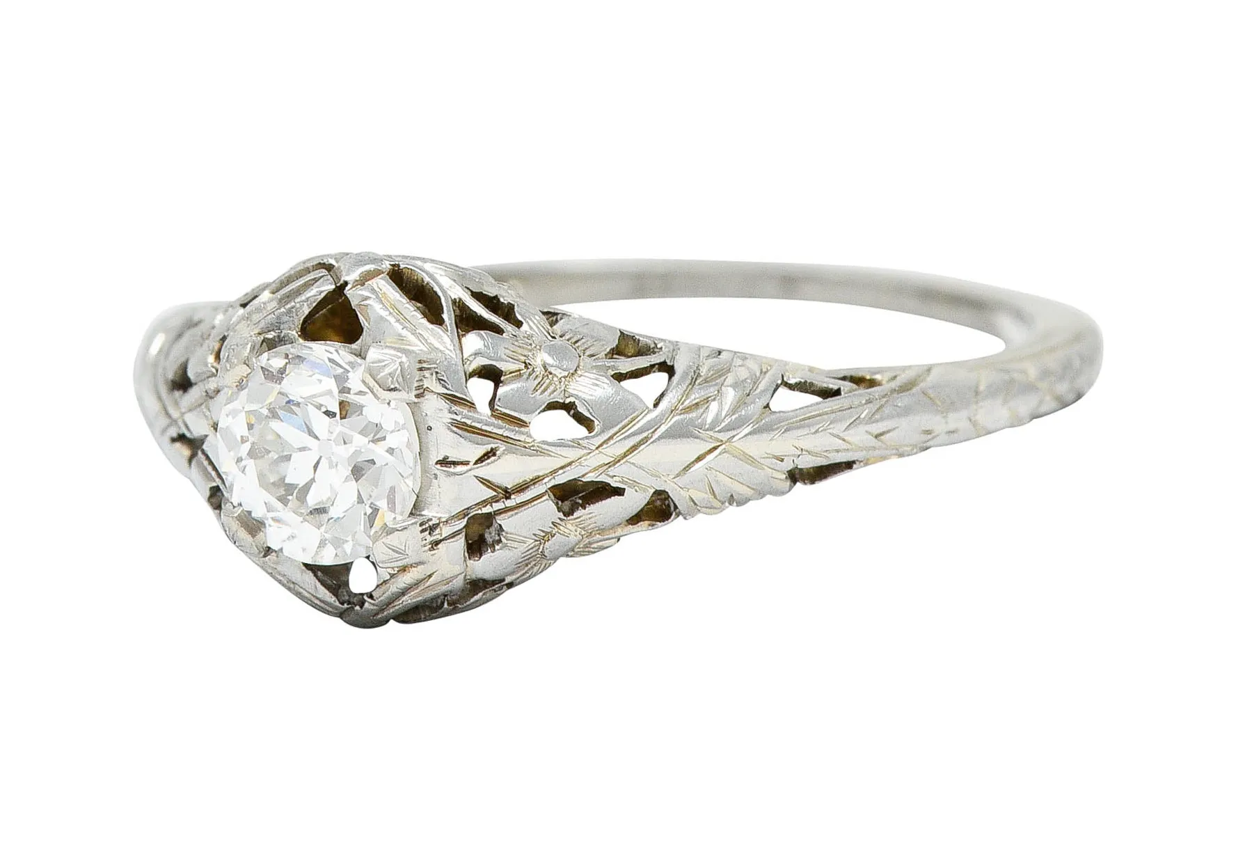 1930's Belias 0.45 CTW Diamond 18 Karat White Gold Floral Engagement Ring