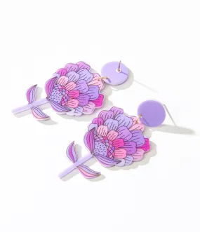 1970s Purple Flower Bloom Earrings