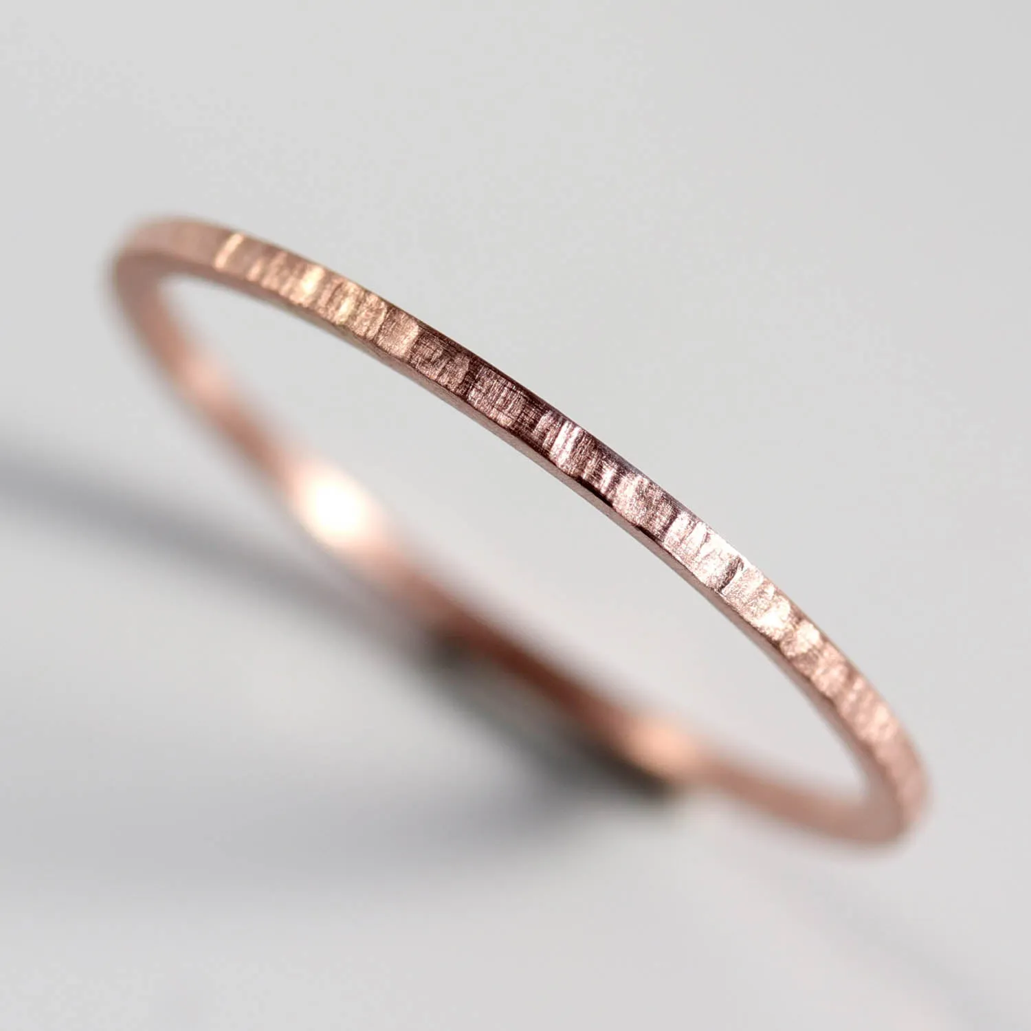 1mm Square 14k Rose Gold Wood Texture Band