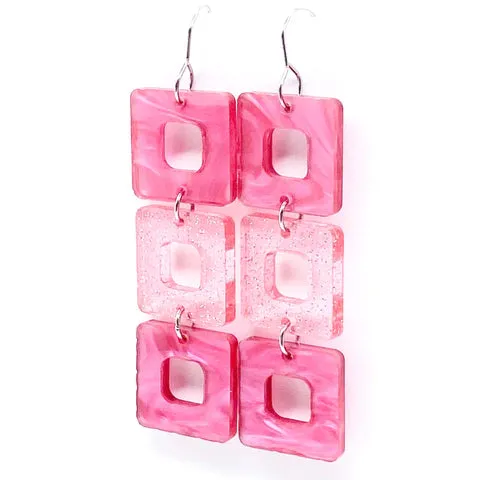 2.5 Triple Cubies - Pink Swirl & Pink Shimmer Earrings