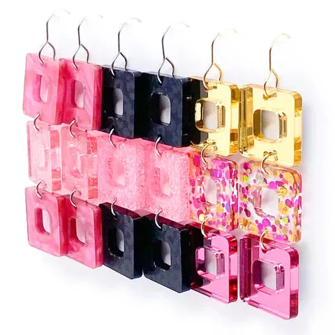 2.5 Triple Cubies - Pink Swirl & Pink Shimmer Earrings