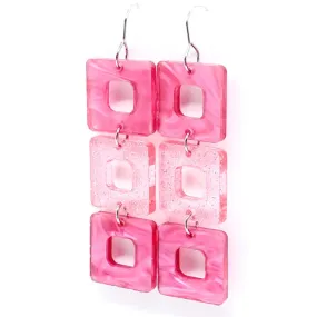 2.5 Triple Cubies - Pink Swirl & Pink Shimmer Earrings