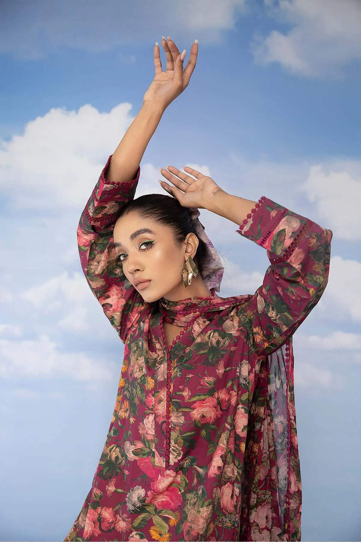 3-Pc Digital Printed Shirt With Box Plated Shalwar and Bamber Chiffon Dupatta CPM23-03