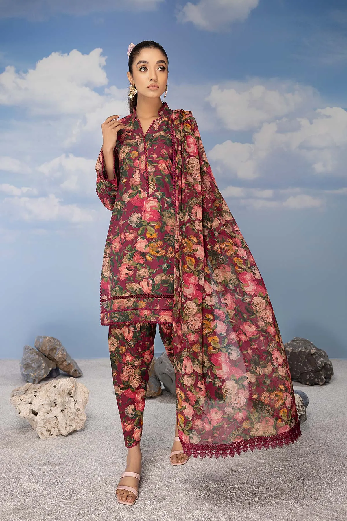 3-Pc Digital Printed Shirt With Box Plated Shalwar and Bamber Chiffon Dupatta CPM23-03