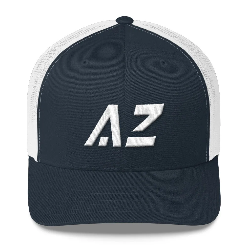 Arizona - Mesh Back Trucker Cap - White Embroidery - AZ - Many Hat Color Options Available