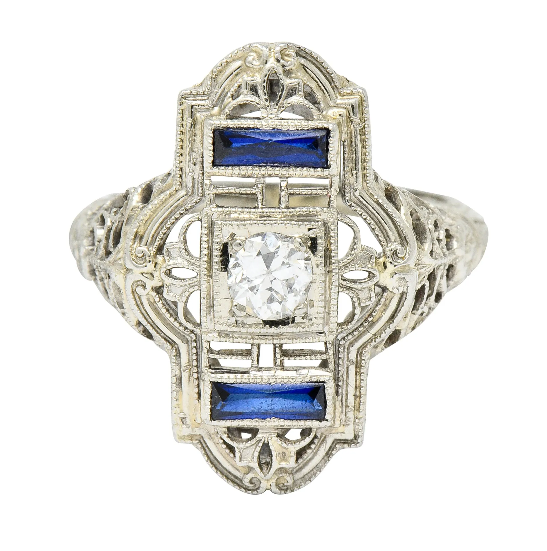 Art Deco Transitional Diamond 18 Karat White Gold Floral Dinner Ring