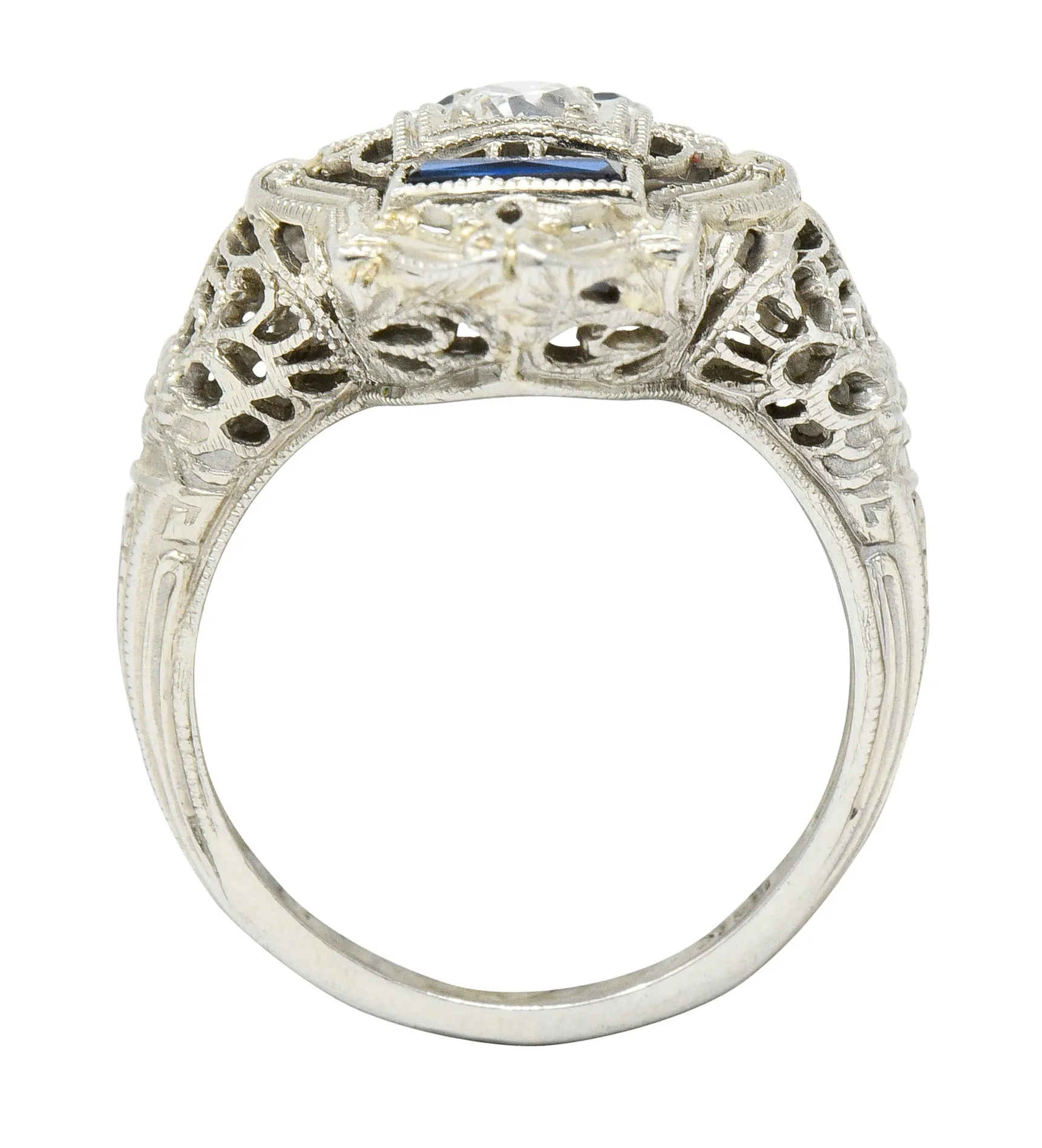 Art Deco Transitional Diamond 18 Karat White Gold Floral Dinner Ring