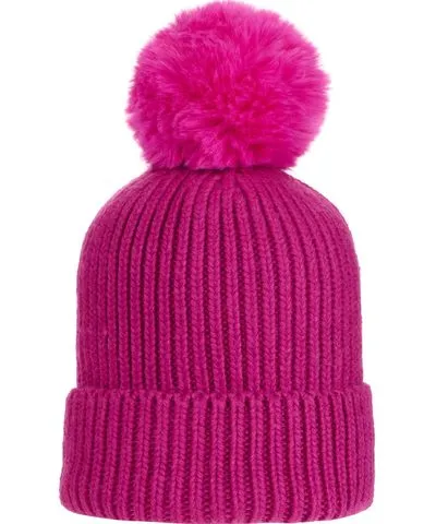 At Last... Women's Pink / Purple Super Soft Chunky Cashmere Mix Hat With Pom Pom In Fuchsia