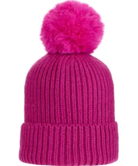 At Last... Women's Pink / Purple Super Soft Chunky Cashmere Mix Hat With Pom Pom In Fuchsia