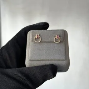 Baguette Pink Sapphire with Diamonds Stud Earrings