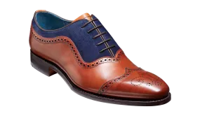 Barker Nicholas Elegant Brogued Oxford Shoe - Antique Rosewood / Navy Suede