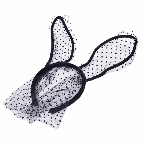 Black Lace Polka Dot Bunny Ear Headband