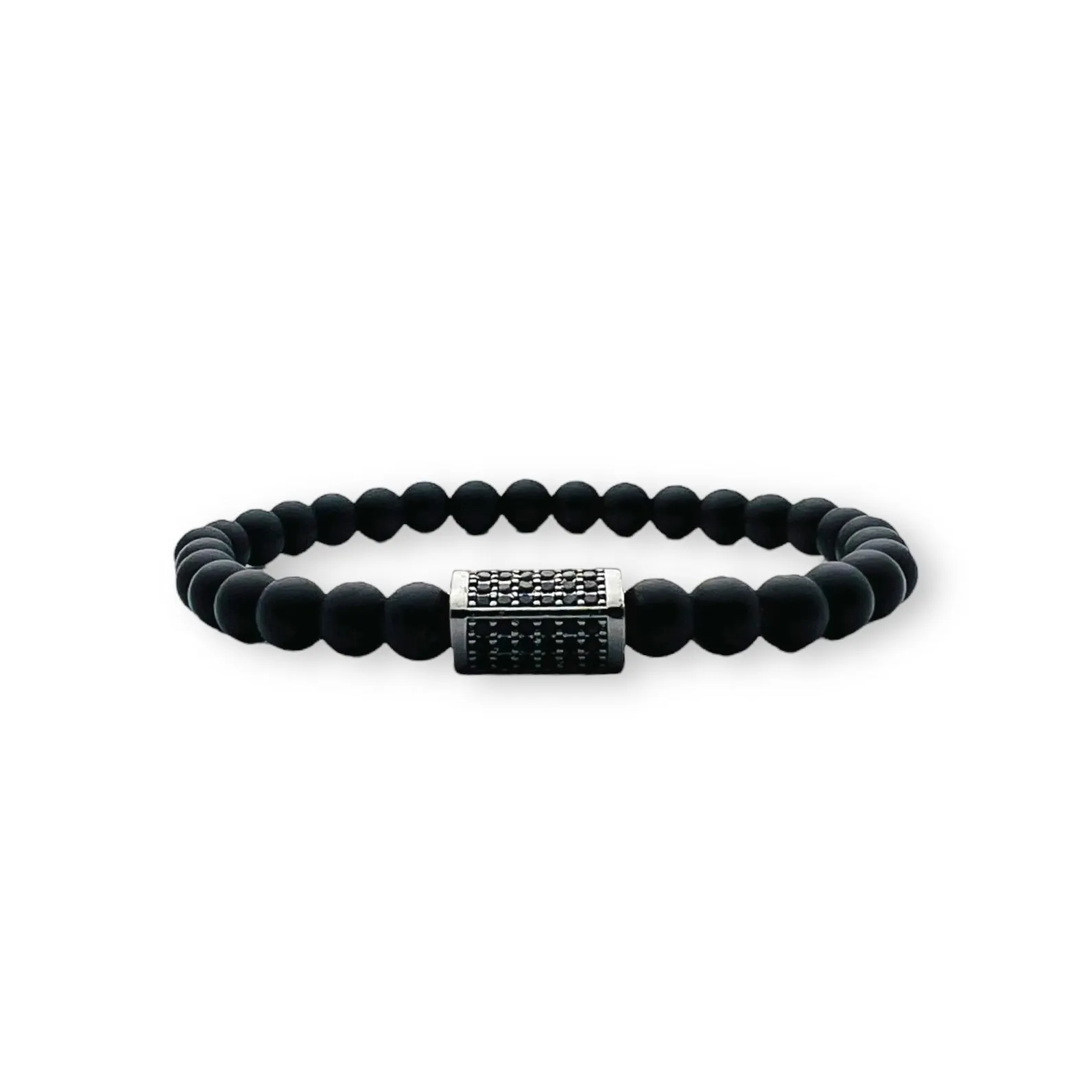 Black Matte Onyx Stone Bracelet, Gunmetal with Black Zirconia