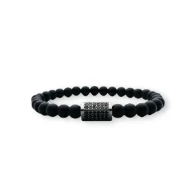 Black Matte Onyx Stone Bracelet, Gunmetal with Black Zirconia