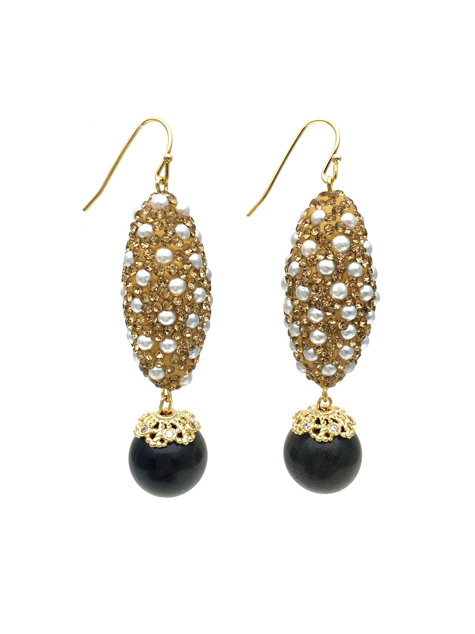 Black Obsidian With Rhinestones Statement Earrings AE016