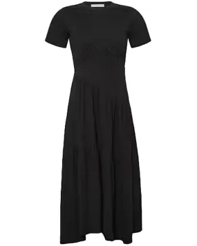 Black Short Sleeve Gathered Tier Dress