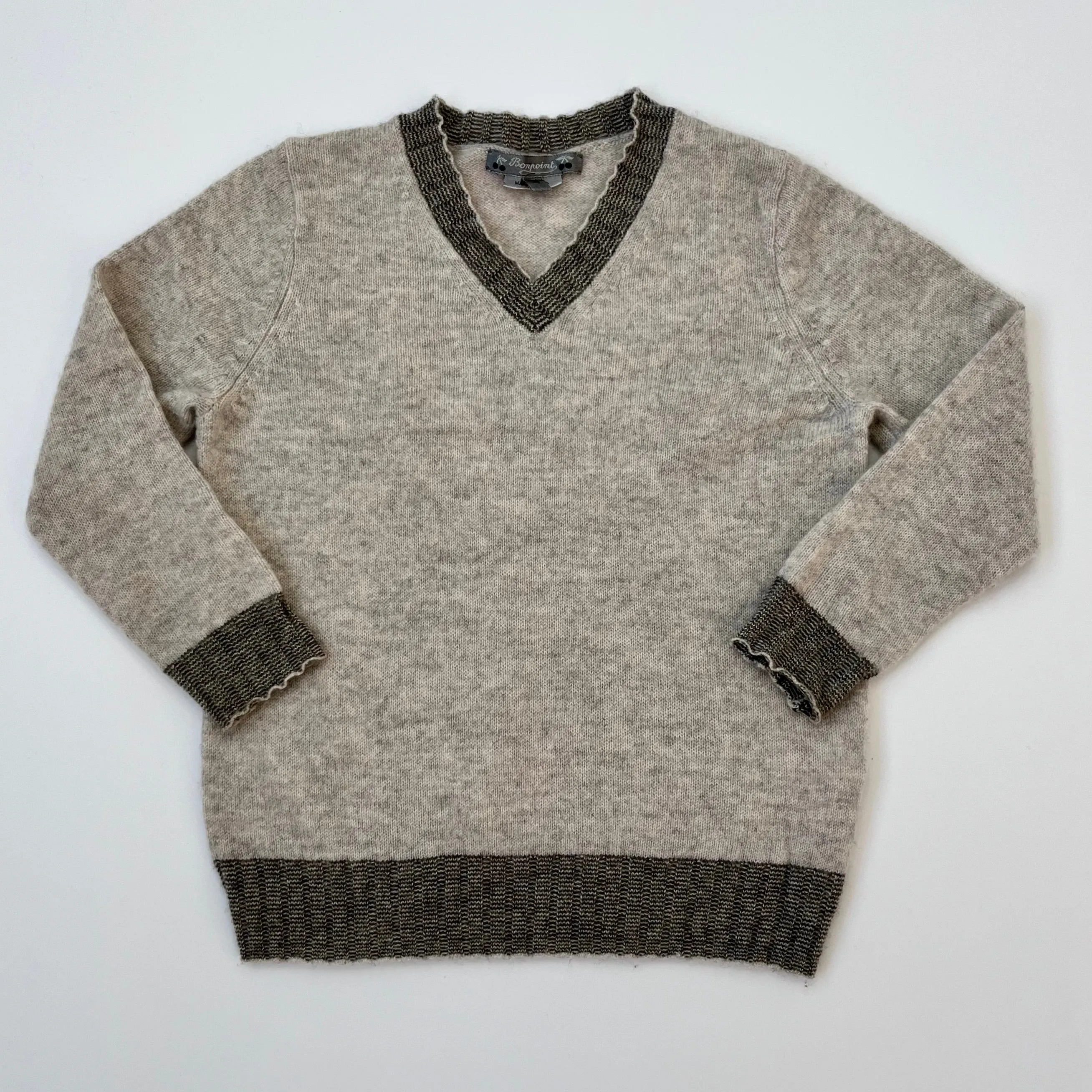 Bonpoint Grey Cashmere V-Neck Jumper: 4 Years