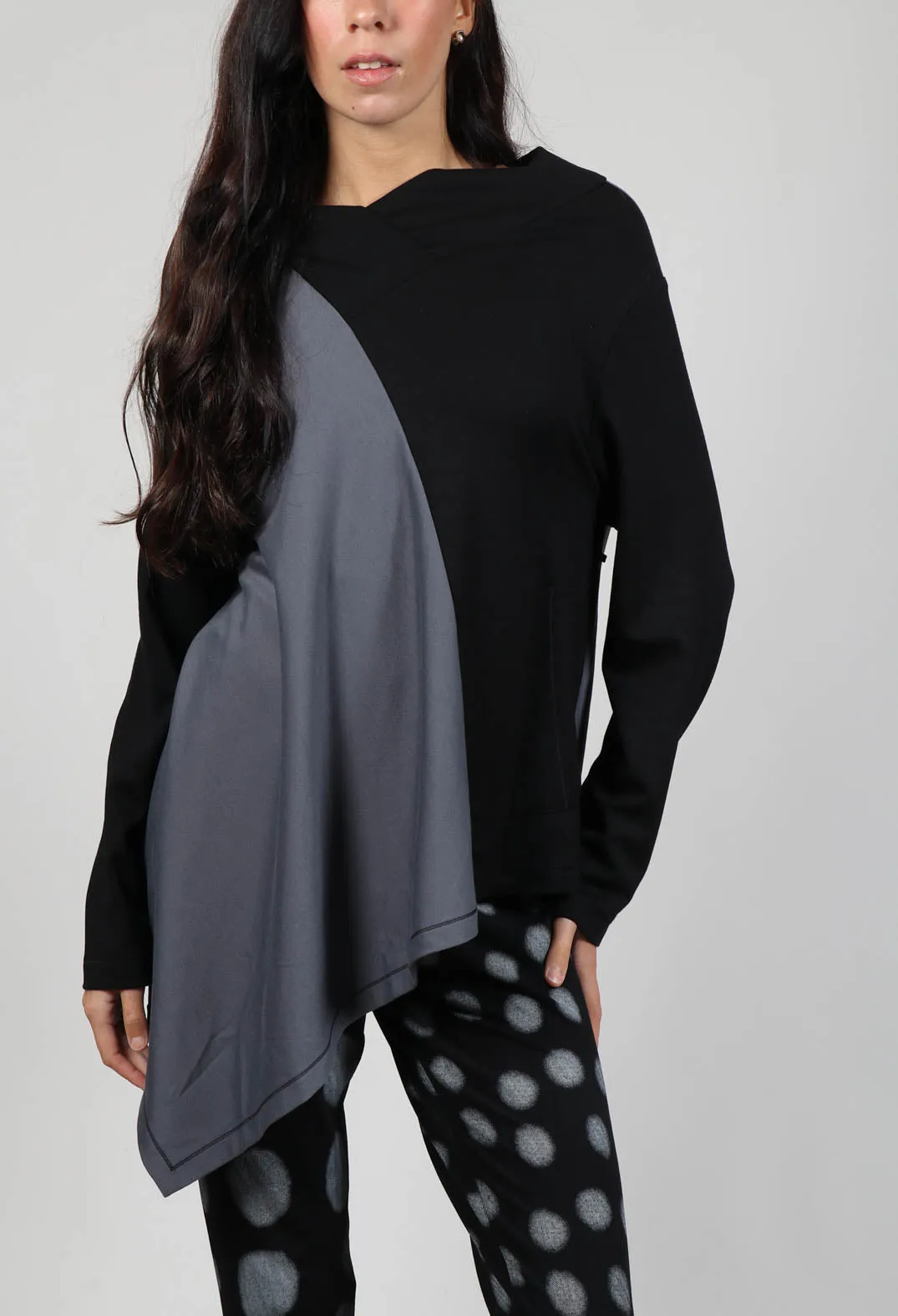 Cabi Top with Grey Panneling in Black and Grey