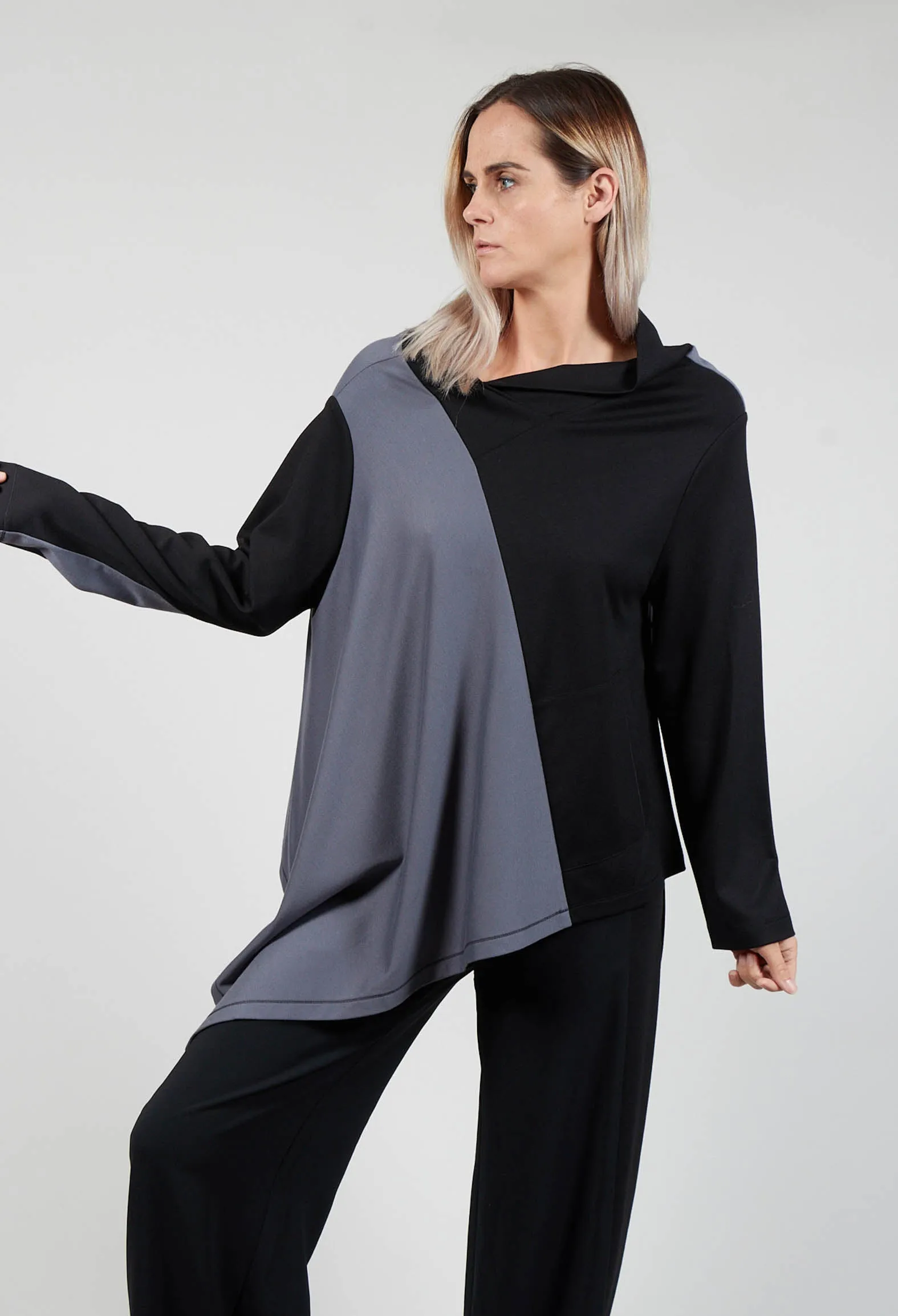 Cabi Top with Grey Panneling in Black and Grey