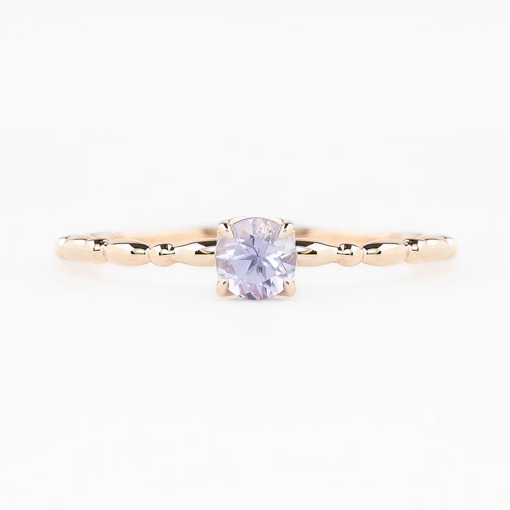 Candy Ring 4mm 0.30ct Lavender Purple Round Madagascar Sapphire, 14K Rose Gold