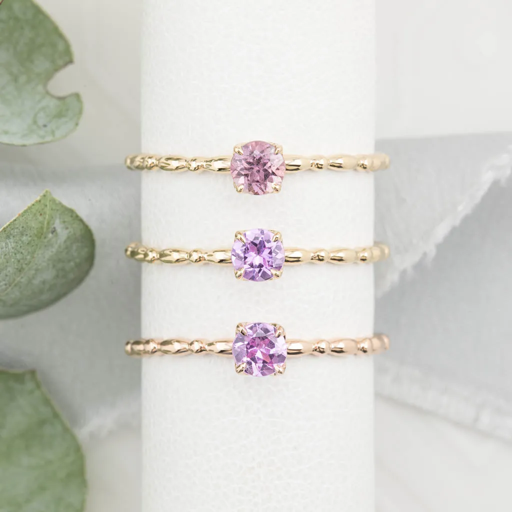 Candy Ring 4mm 0.30ct Lavender Purple Round Madagascar Sapphire, 14K Rose Gold