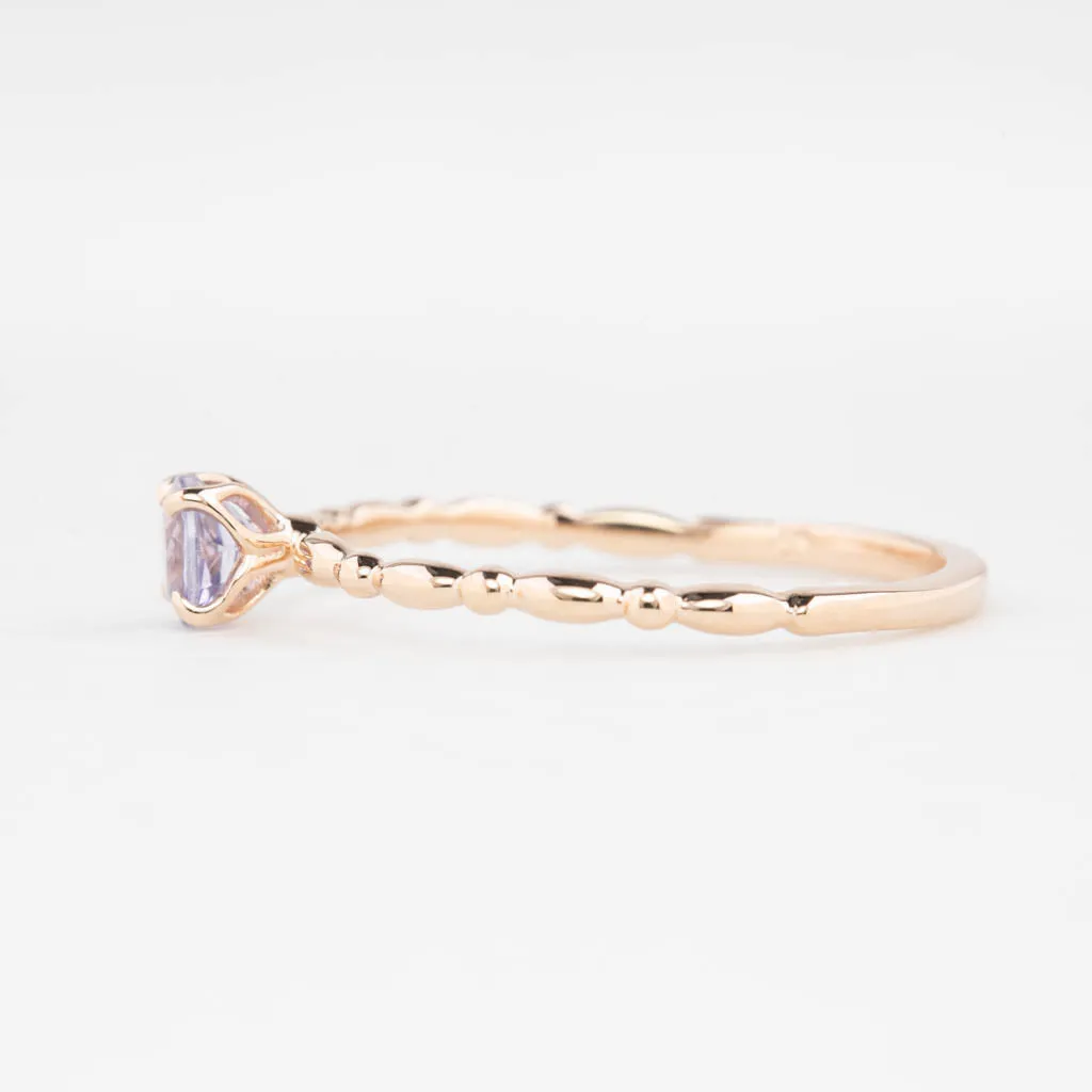 Candy Ring 4mm 0.30ct Lavender Purple Round Madagascar Sapphire, 14K Rose Gold