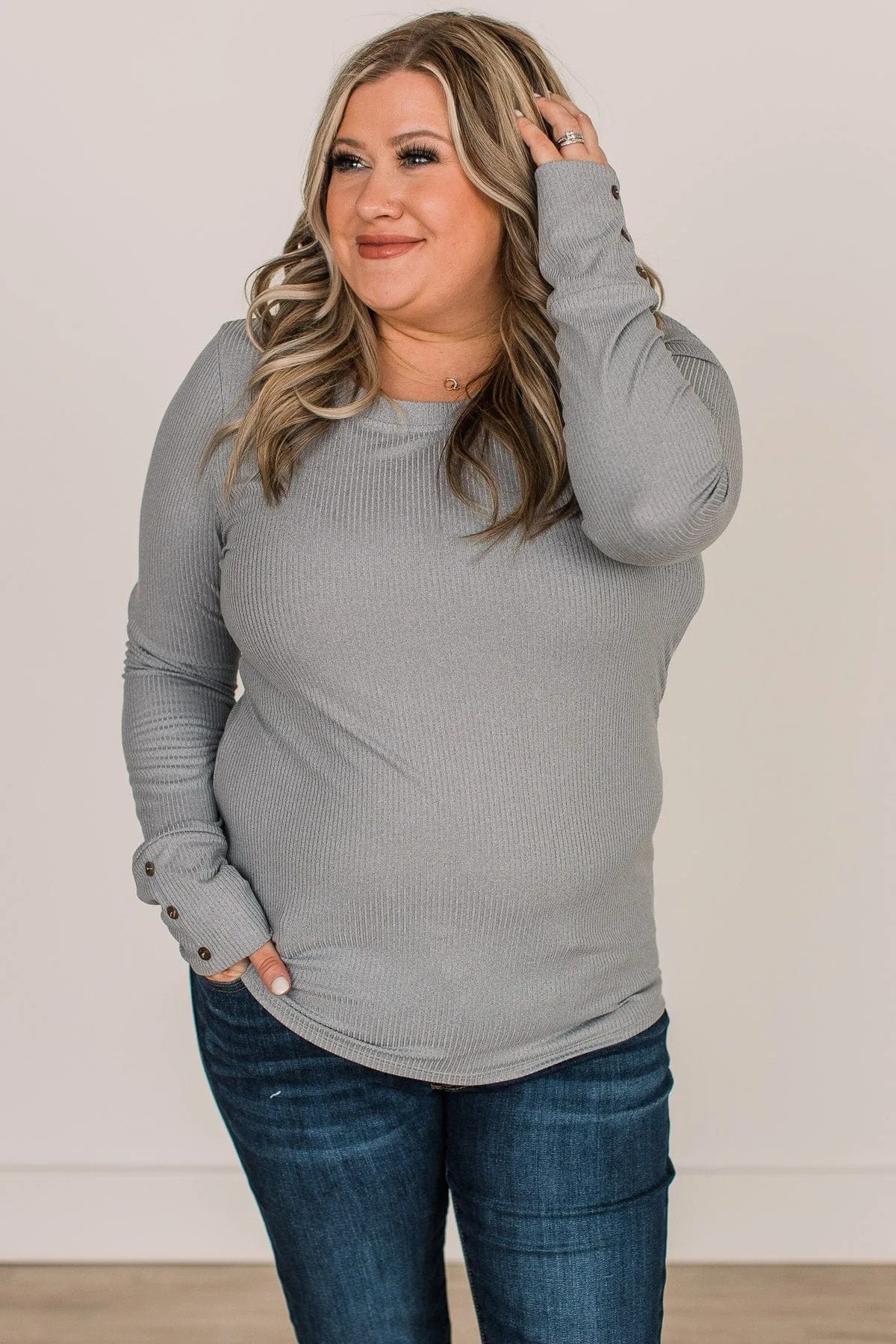 Caught Up In Love Knit Top- Grey