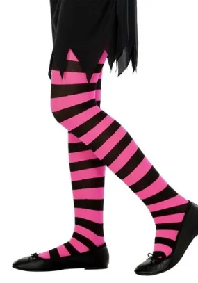 Child Pink and Black Striped Costume Tights | Costume Tights