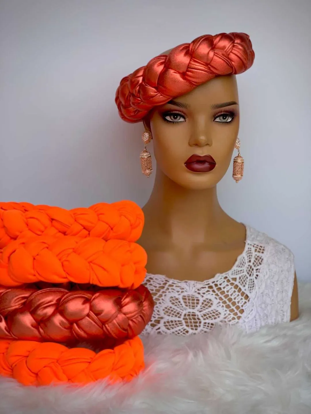 Ciara French Braided Headband-Orange (Metallic Color)