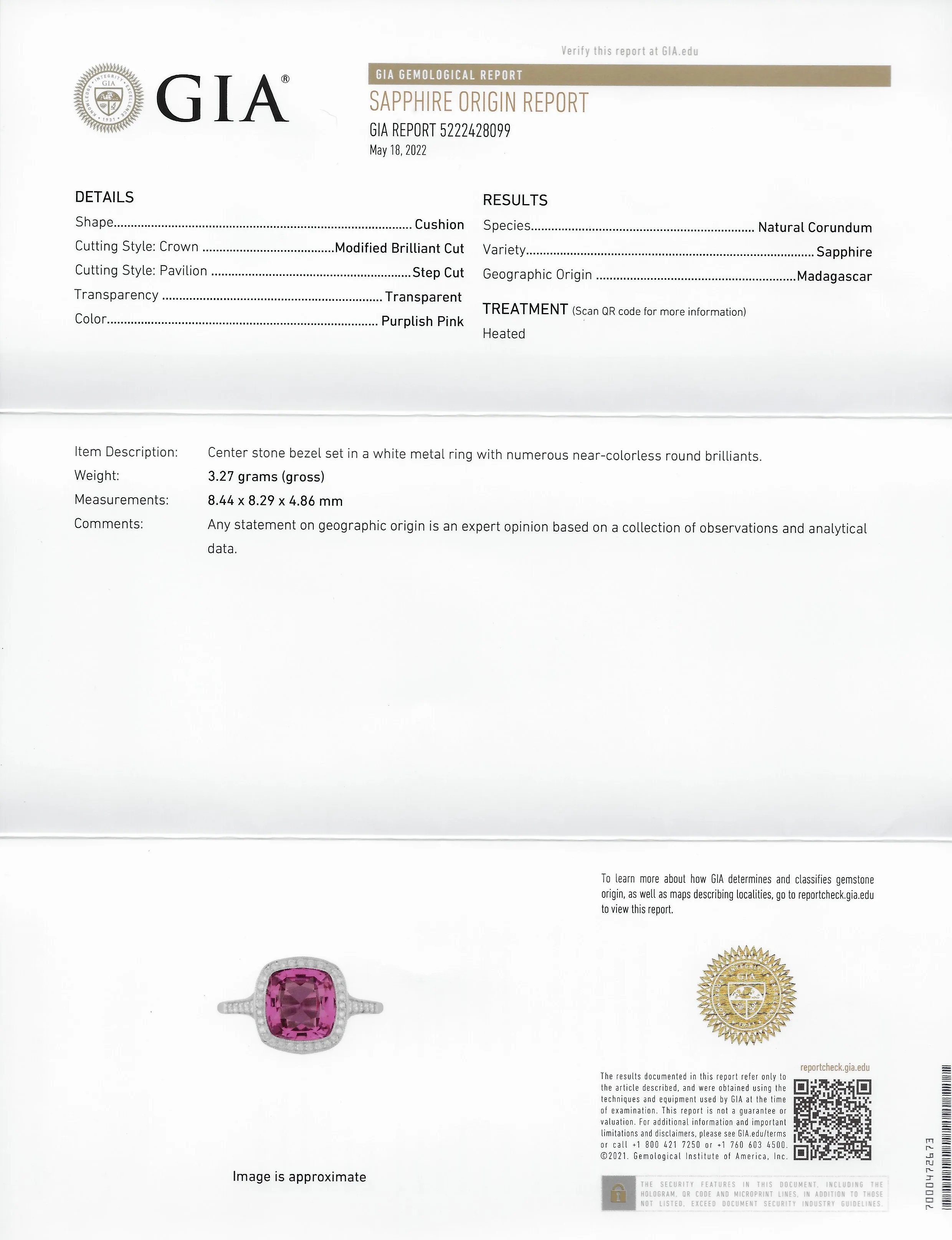 Contemporary 3.60 CTW Pink Sapphire Diamond Platinum Diamond Halo Gemstone Ring GIA