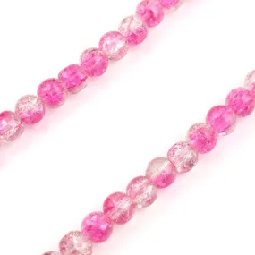 Crackle Glass Beads, Round, Transparent, Two-Tone, Pink, Clear, 8mm