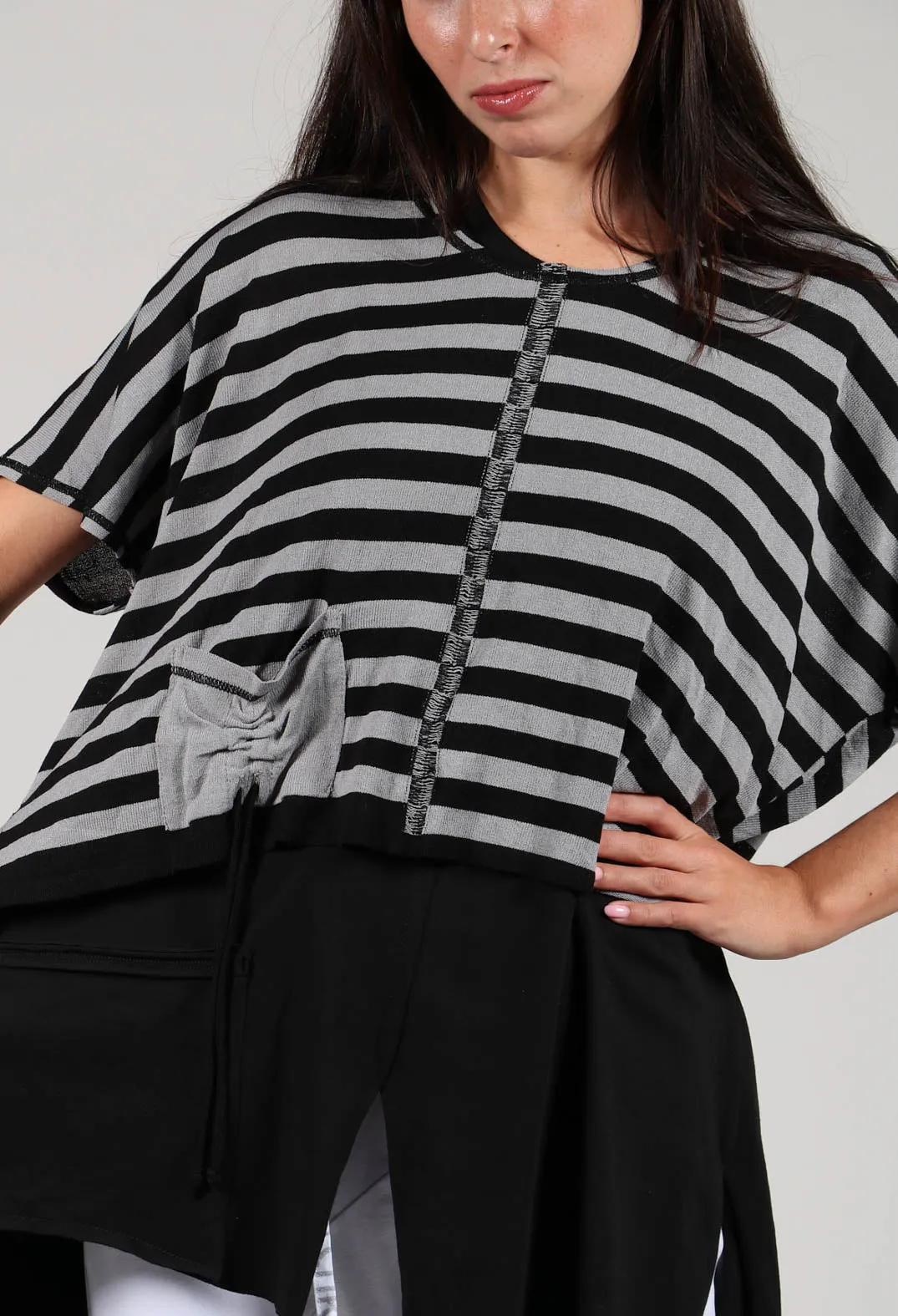 Cropped Stripe Top in Black Grey