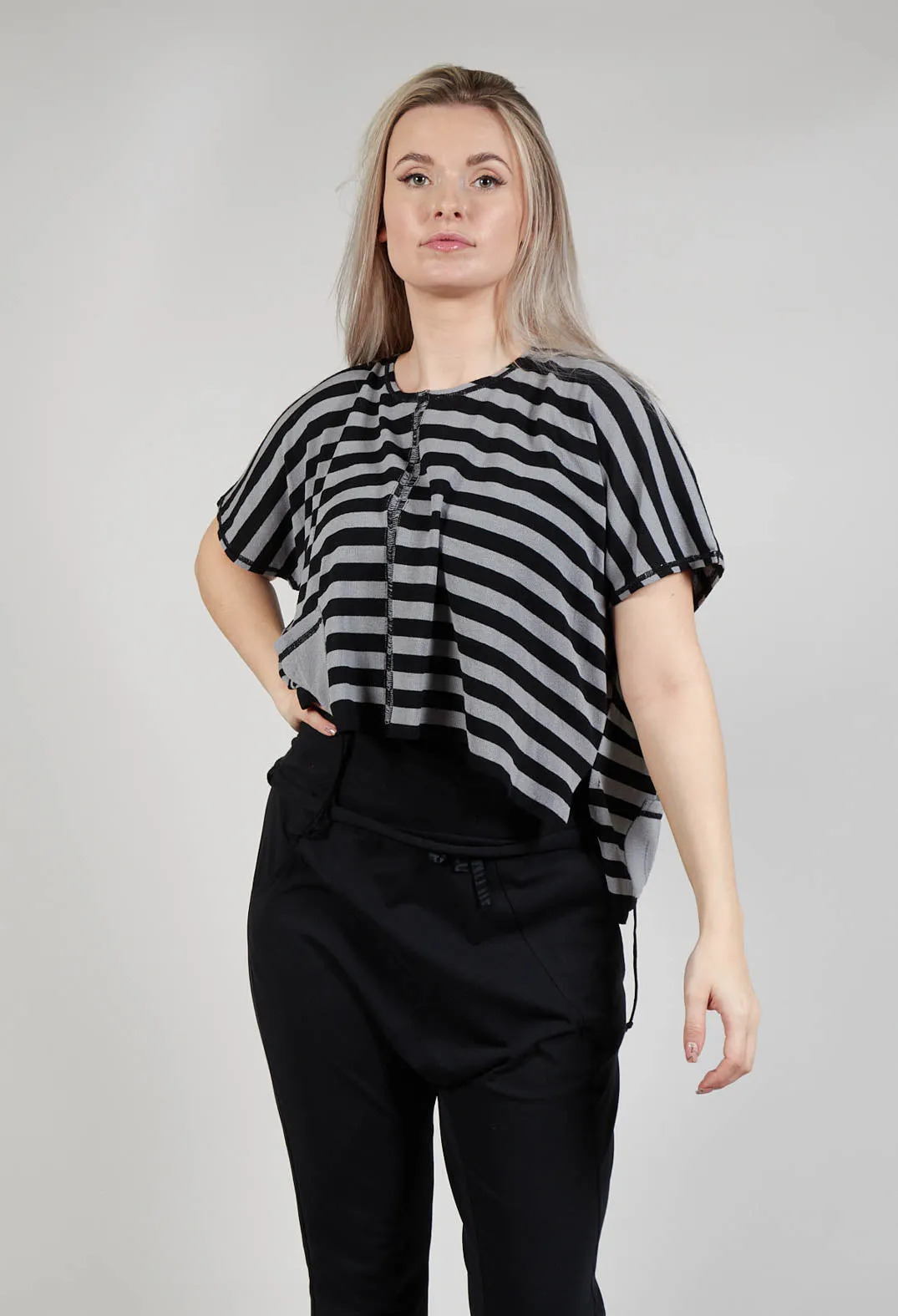 Cropped Stripe Top in Black Grey