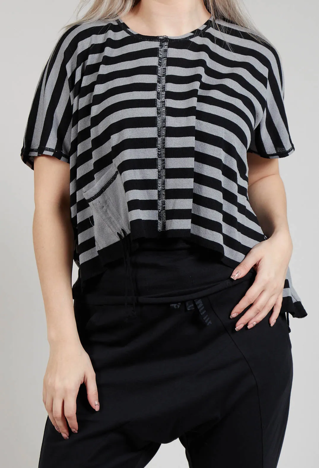 Cropped Stripe Top in Black Grey