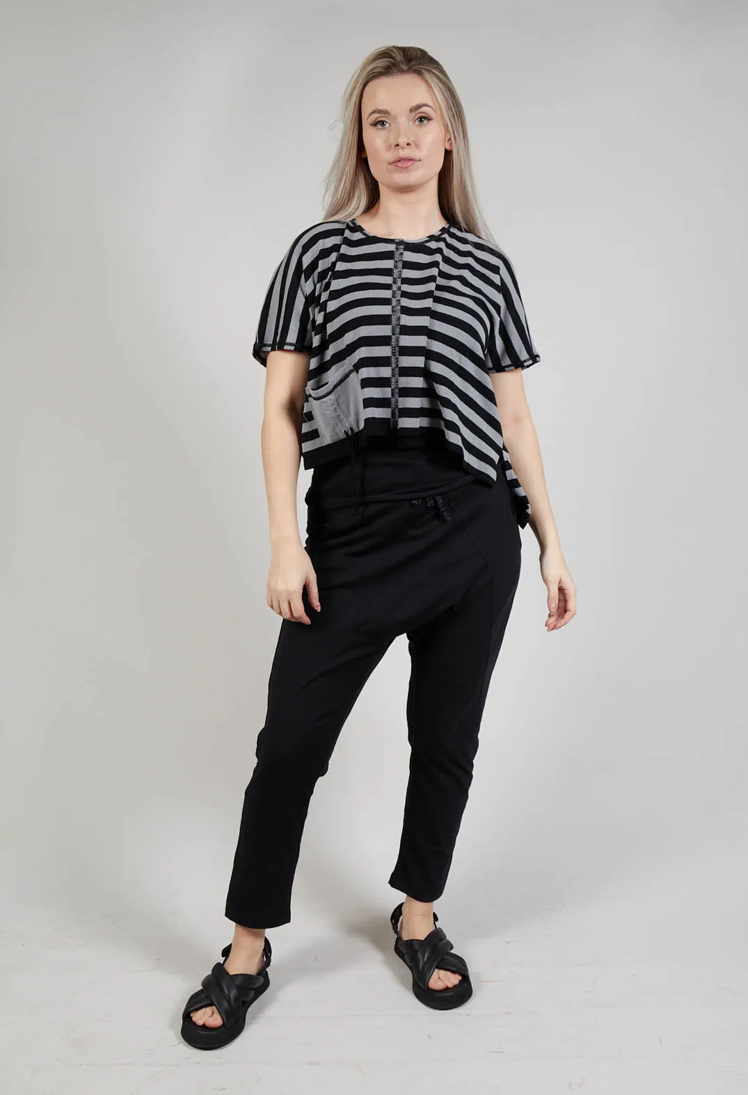 Cropped Stripe Top in Black Grey