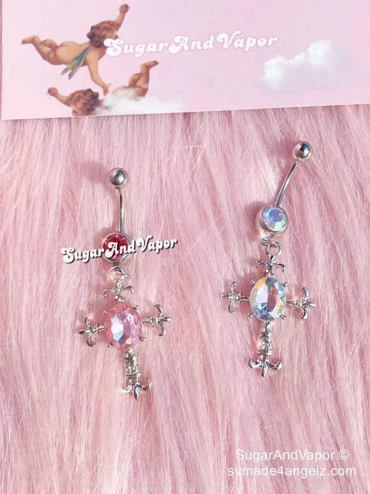 Crystal Baroque Cross Belly Button Ring