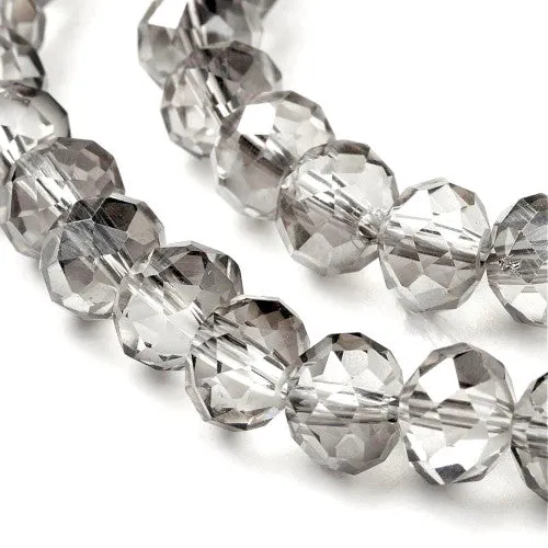 Crystal Glass Beads, Rondelle, Faceted, Half Pearl Luster Plated, Light Grey, 8mm