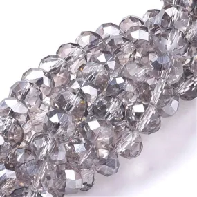 Crystal Glass Beads, Rondelle, Faceted, Half Pearl Luster Plated, Light Grey, 8mm