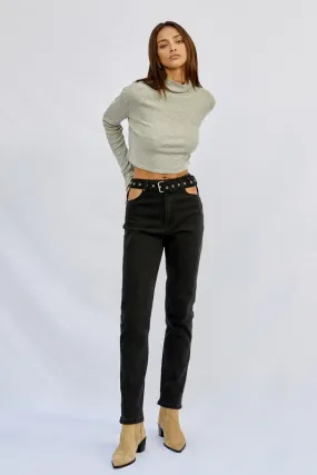 Cut Out Front Pocket Straight Jeans