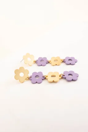 Dangling Flower Earrings, Purple