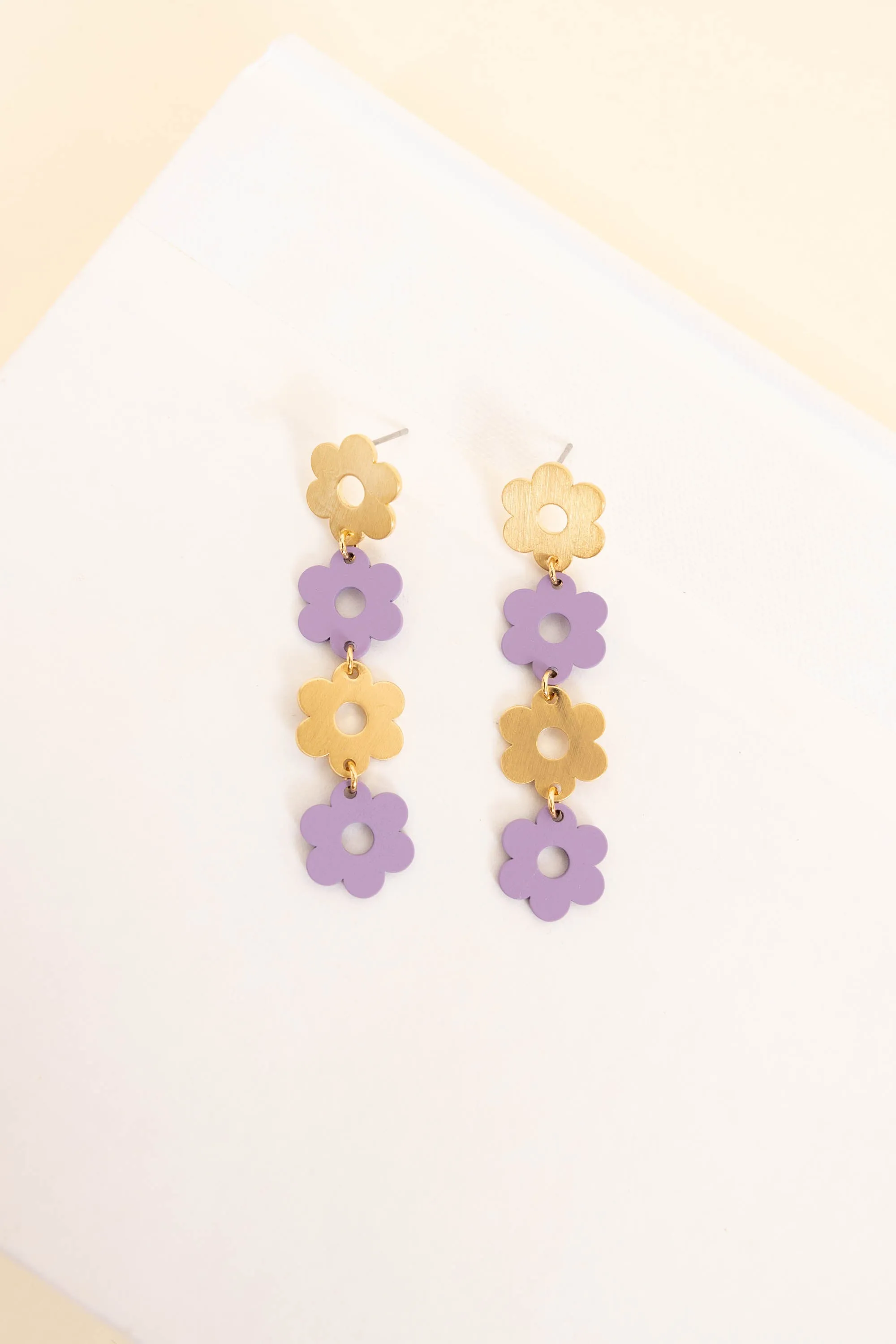 Dangling Flower Earrings, Purple